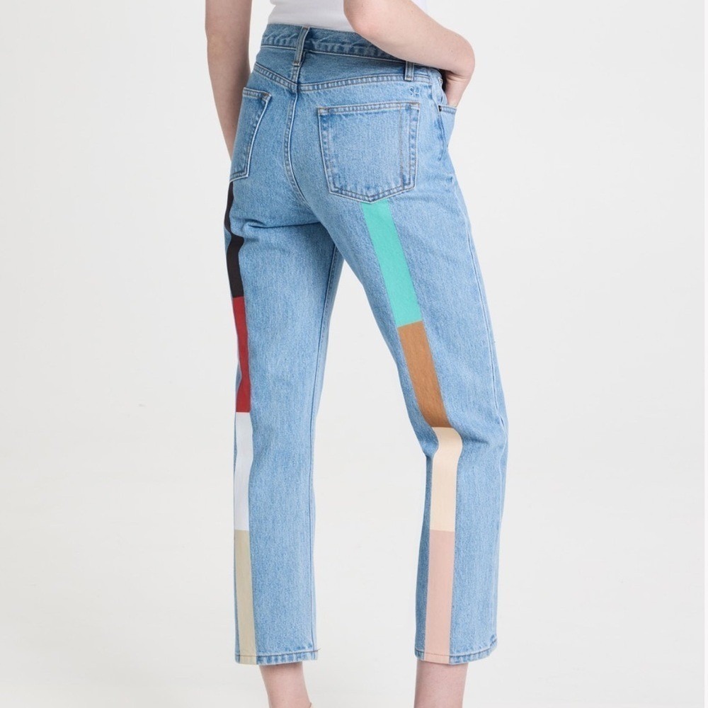 Still Here Mid-Century Rainbow Tate High Rise Straight Jeans Blue 23